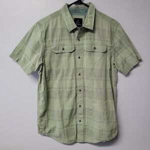 Prana Mens Short Sleeve Button Down Shirt Green Plaid Organic Cotton Size M